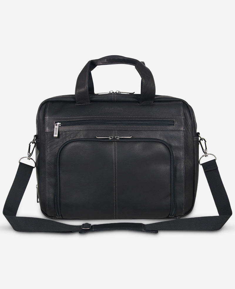 Kenneth Cole Reaction Bags Colombian Leather Top Zip Messenger Bag borsa nera in pelle
