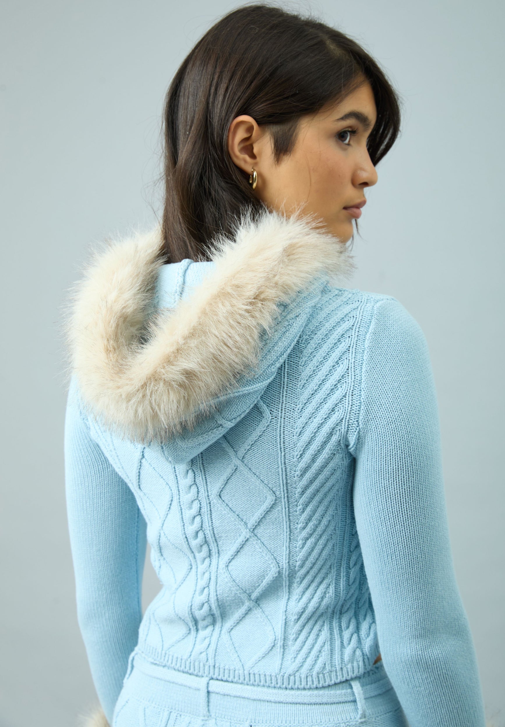 House Of Sunny Women's Knitwear PEGGY CARDIGAN cardigan azzurro con bordo in pelliccia taglie UK 6-18