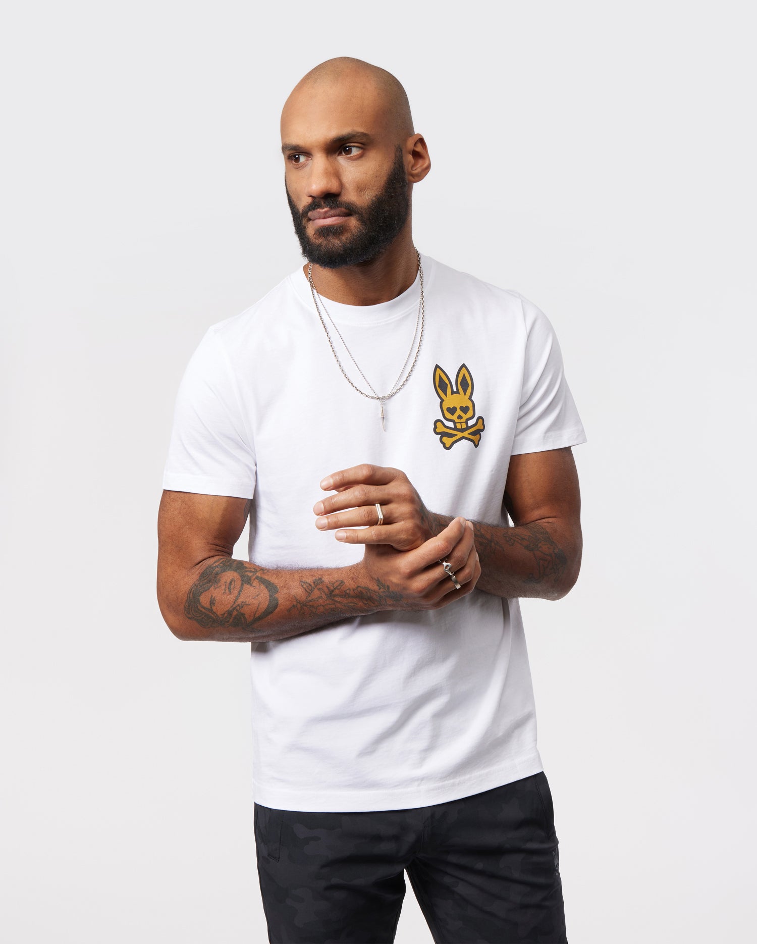Psycho Bunny Men's Tees Vegas City Tee B6U967X1PC T-shirt bianca in cotone Pima