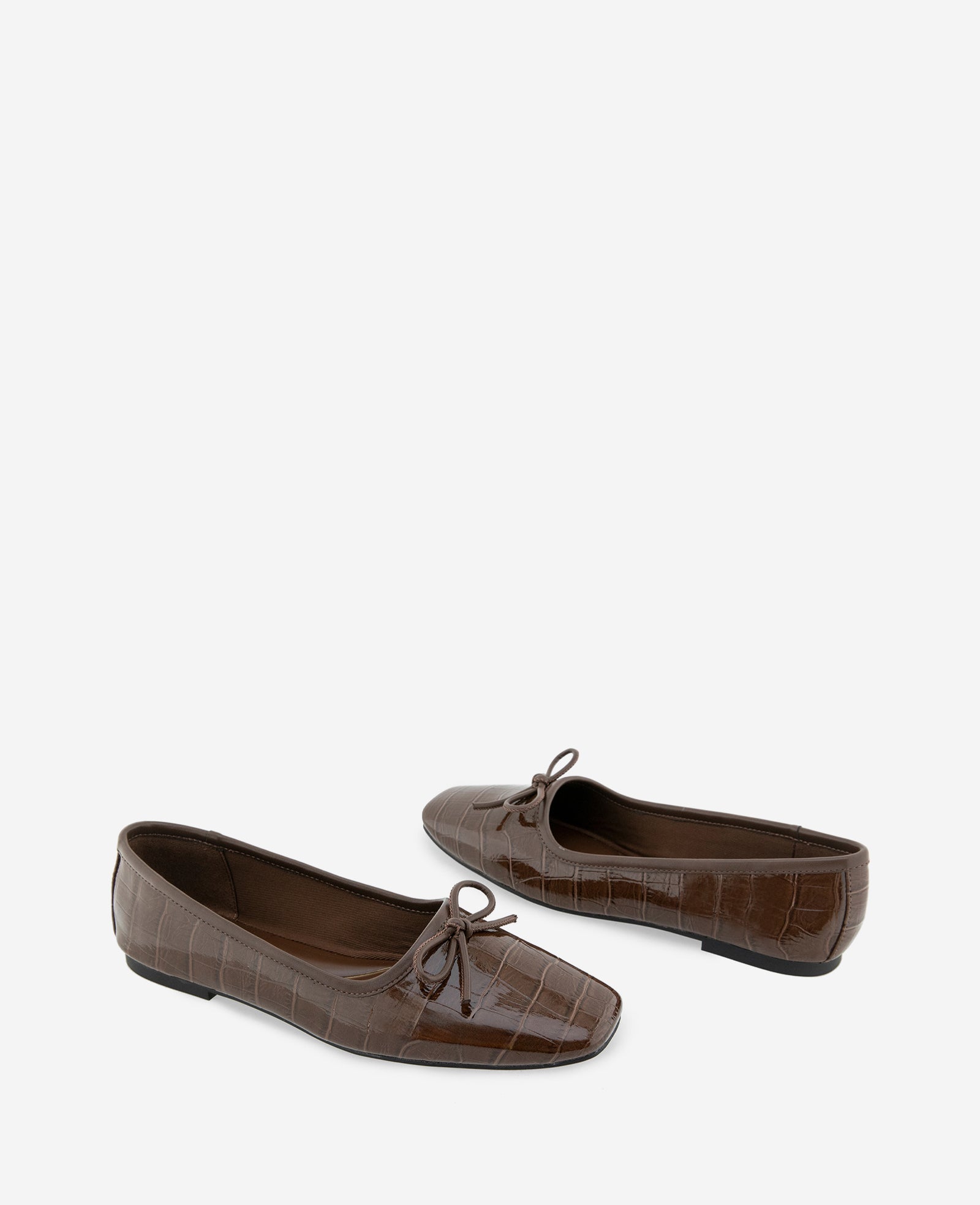 Kenneth Cole Reaction Shoes Carriah Embossed Croco Bow Tie Ballet Flat ballerina Chocolate Croco