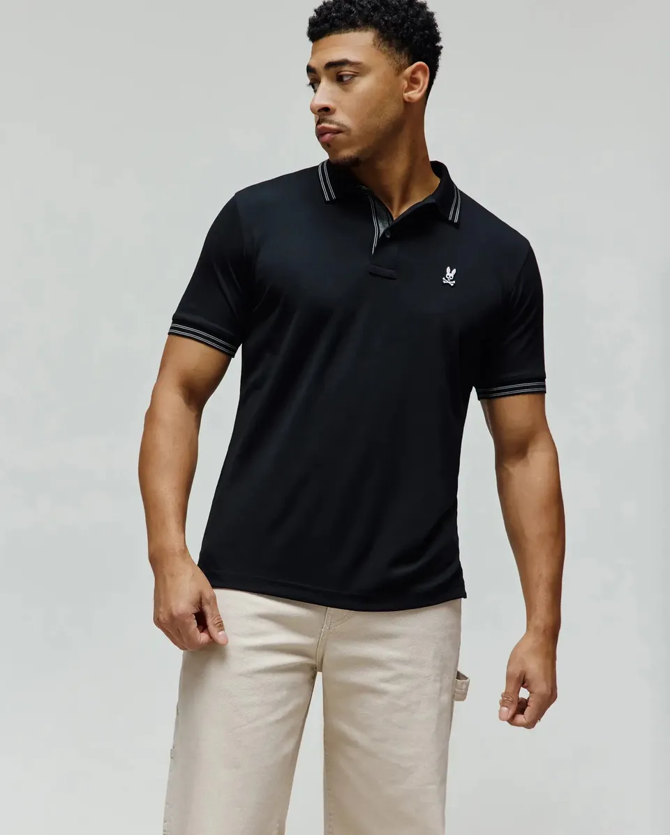 Psycho Bunny Men's Polos Kenyon Performance Piqué Polo 001 Black anti piega