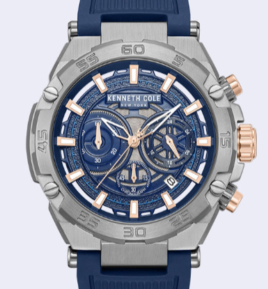 Kenneth Cole Reaction Watches Chronograph Sport Silicone Strap Watch orologio blu