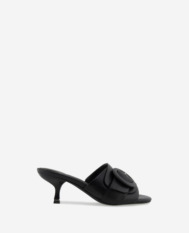Kenneth Cole Reaction Shoes Valentina Leather Kitten Heel Slide Sandal sandali pelle nera