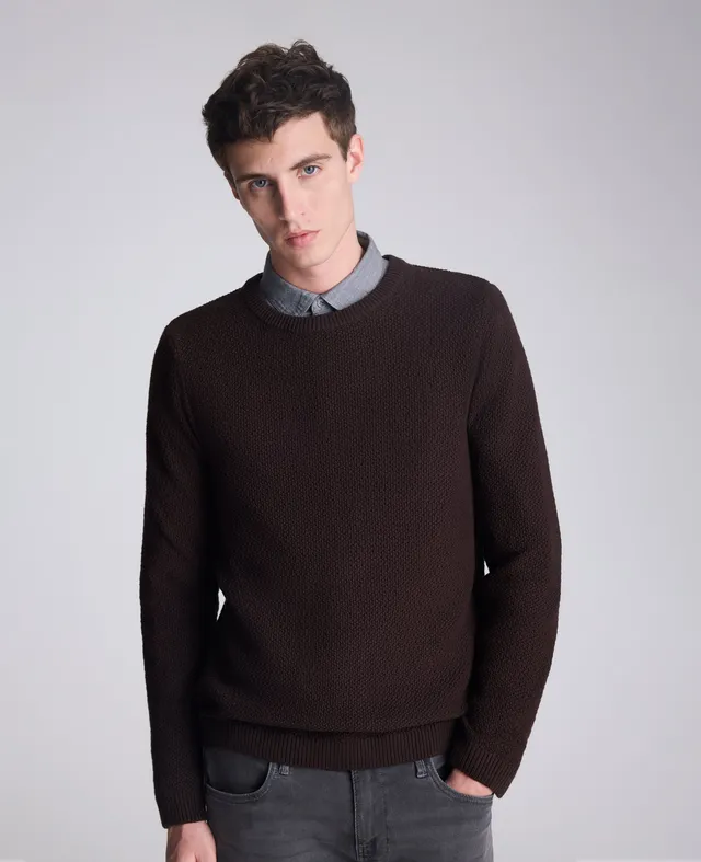 Kenneth Cole Reaction Clothing Popcorn Crew Sweater maglione marrone girocollo