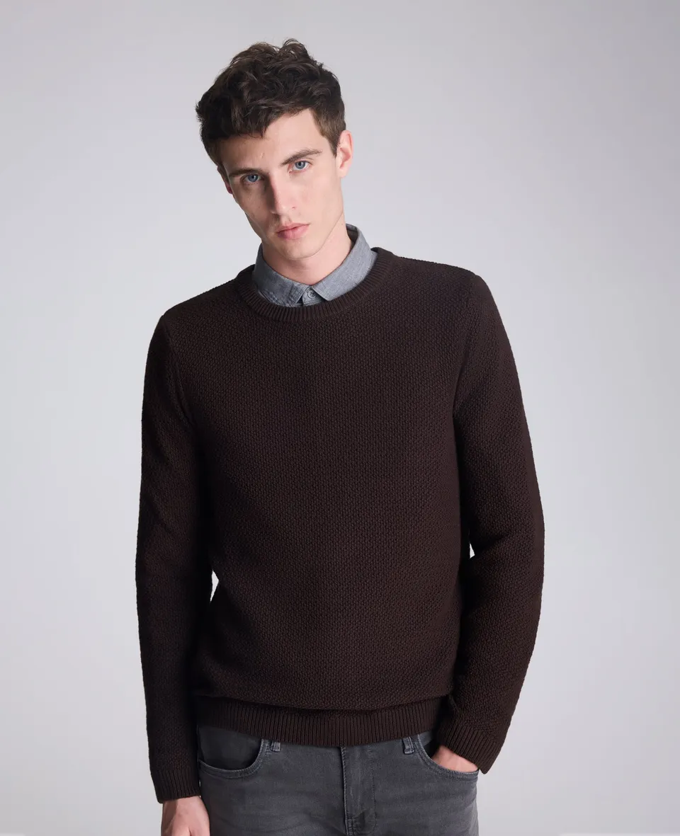 Kenneth Cole Reaction Clothing Popcorn Crew Sweater maglione marrone girocollo