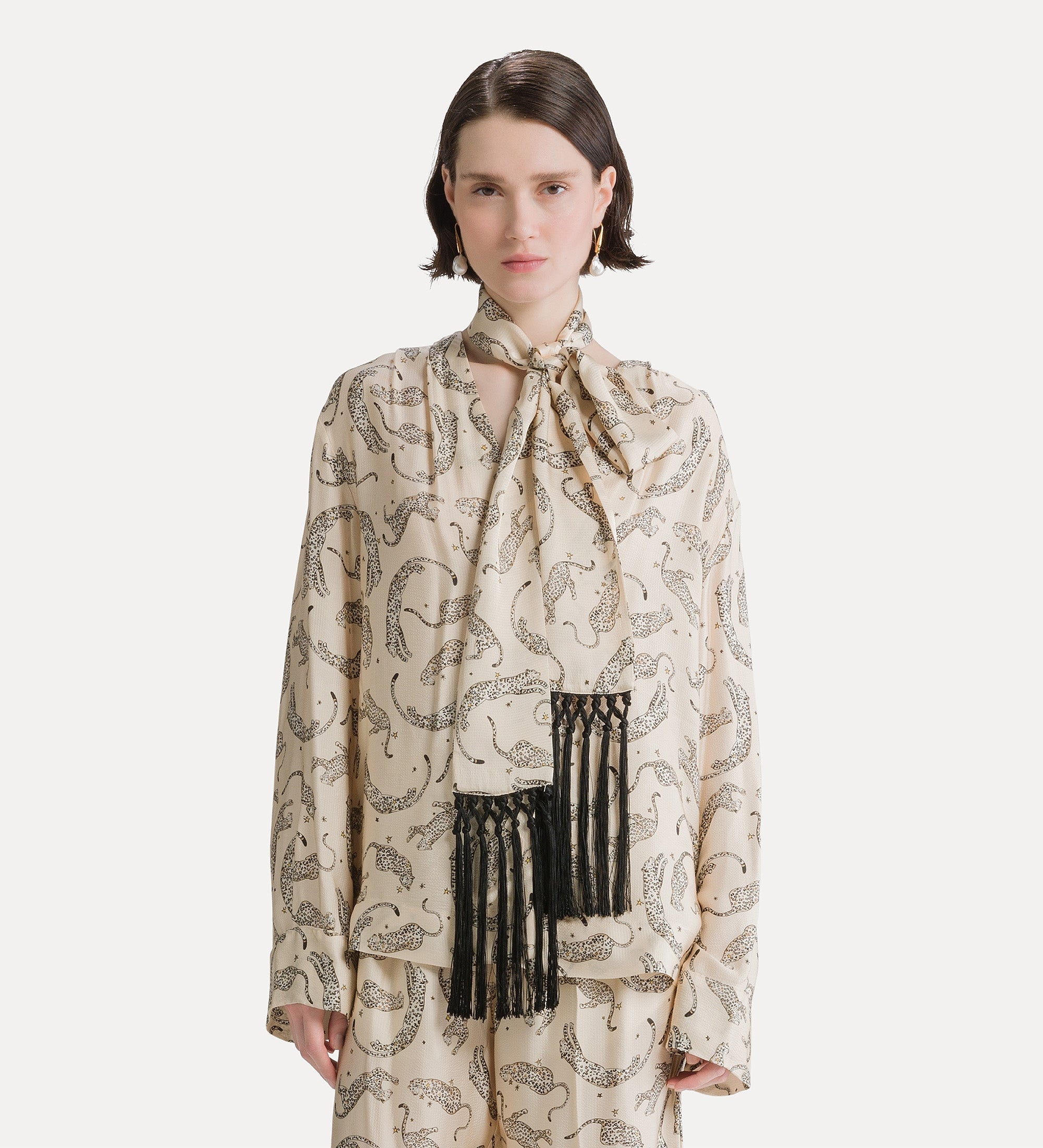 Forte camicie camicia Royal Leopard in raso avorio