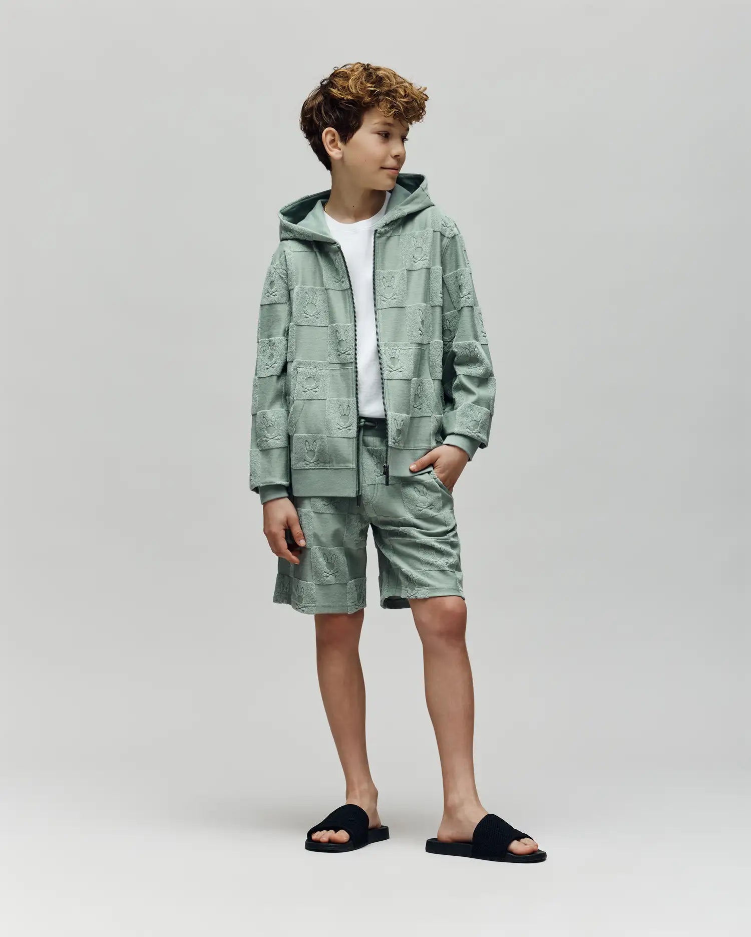 Psycho Bunny Kids Bottoms Kids Kelvin Towel Terry Sweatshort 3 1/2"- 7 1/4" KB0900002 shorts 335 Iceberg Green in spugna