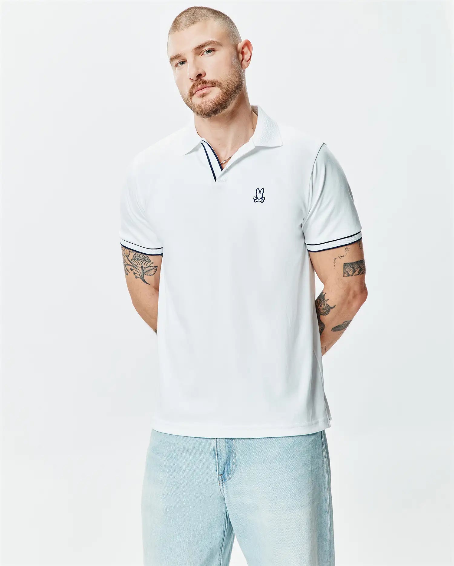 Psycho Bunny Men's Polos MENS NASSER POLO - MT0100301 polo bianca in cotone Pima