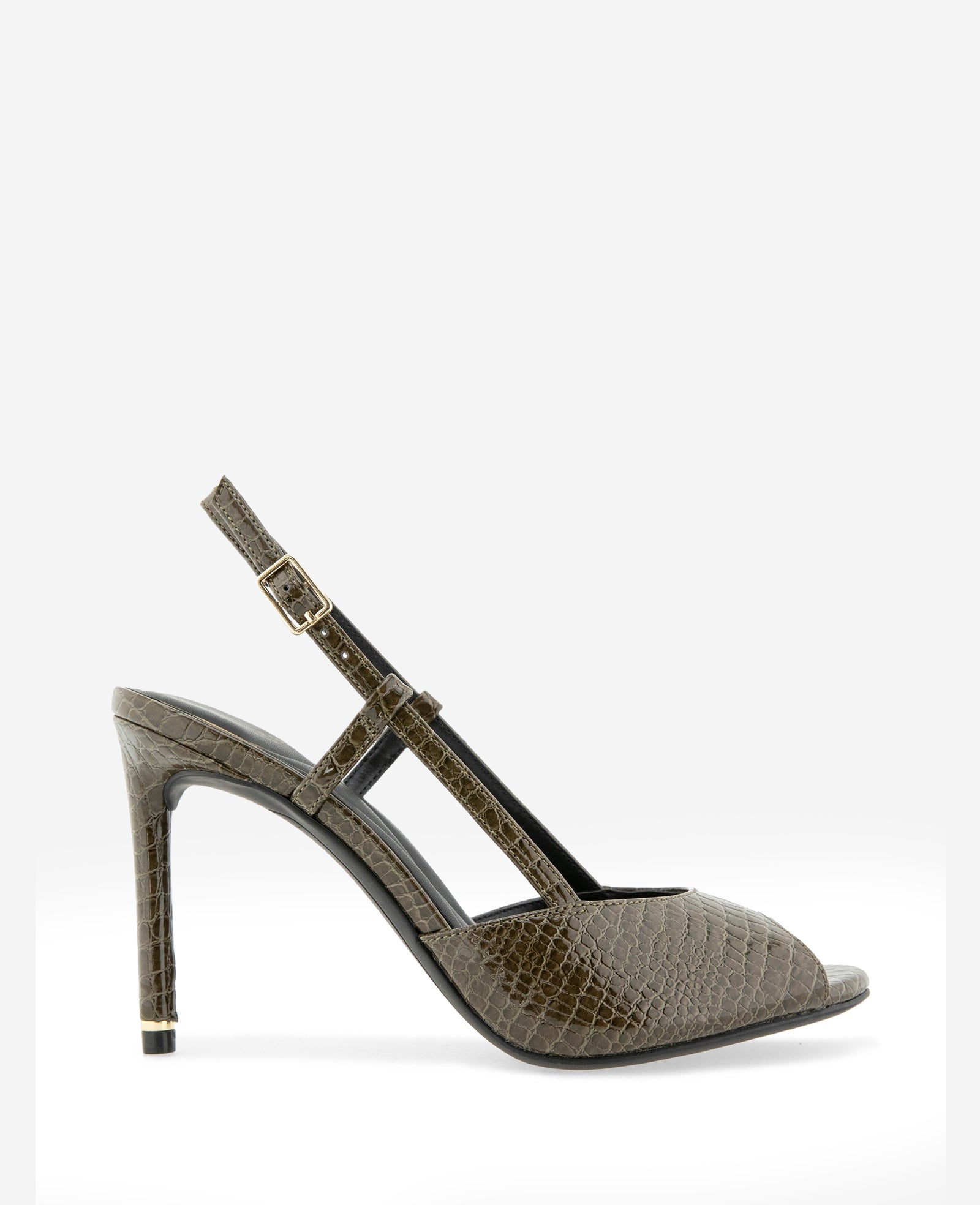 Kenneth Cole Reaction Londyn décolleté slingback olive croco tacco 9,5 cm