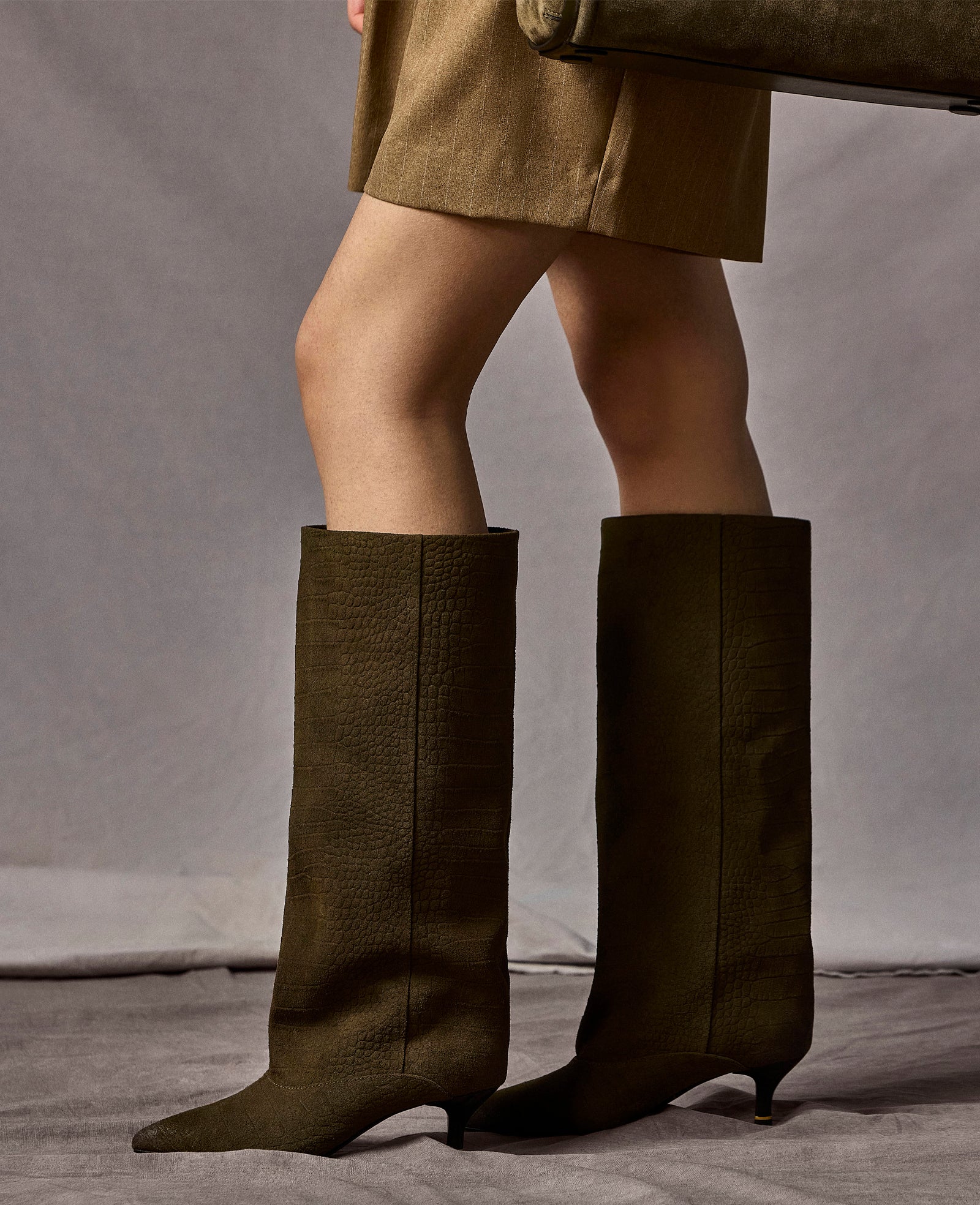 Kenneth Cole Reaction Shoes Brisbane Croco Suede Tall Shaft Boot stivali verdi pelle