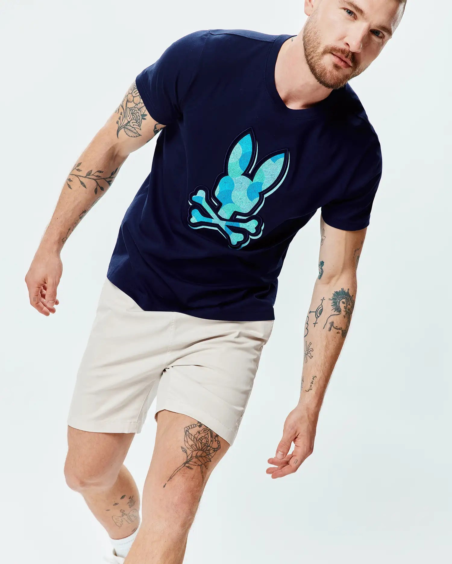 Psycho Bunny Men's Tees Ethan Graphic Tee MT0200290 maglietta blu regular