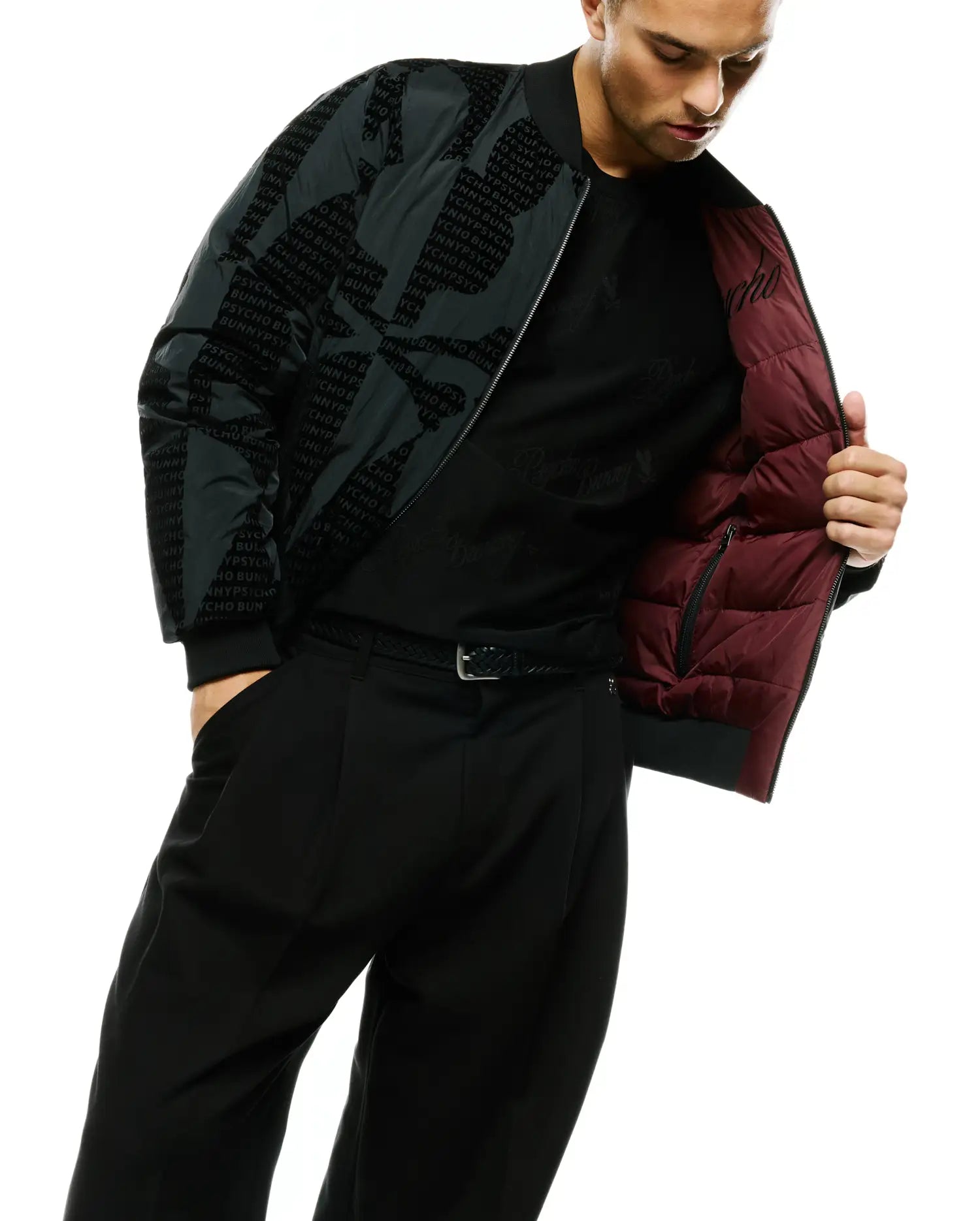 Psycho Bunny Jackets Men's Angus Reversible Bomber bomber nero reversibile