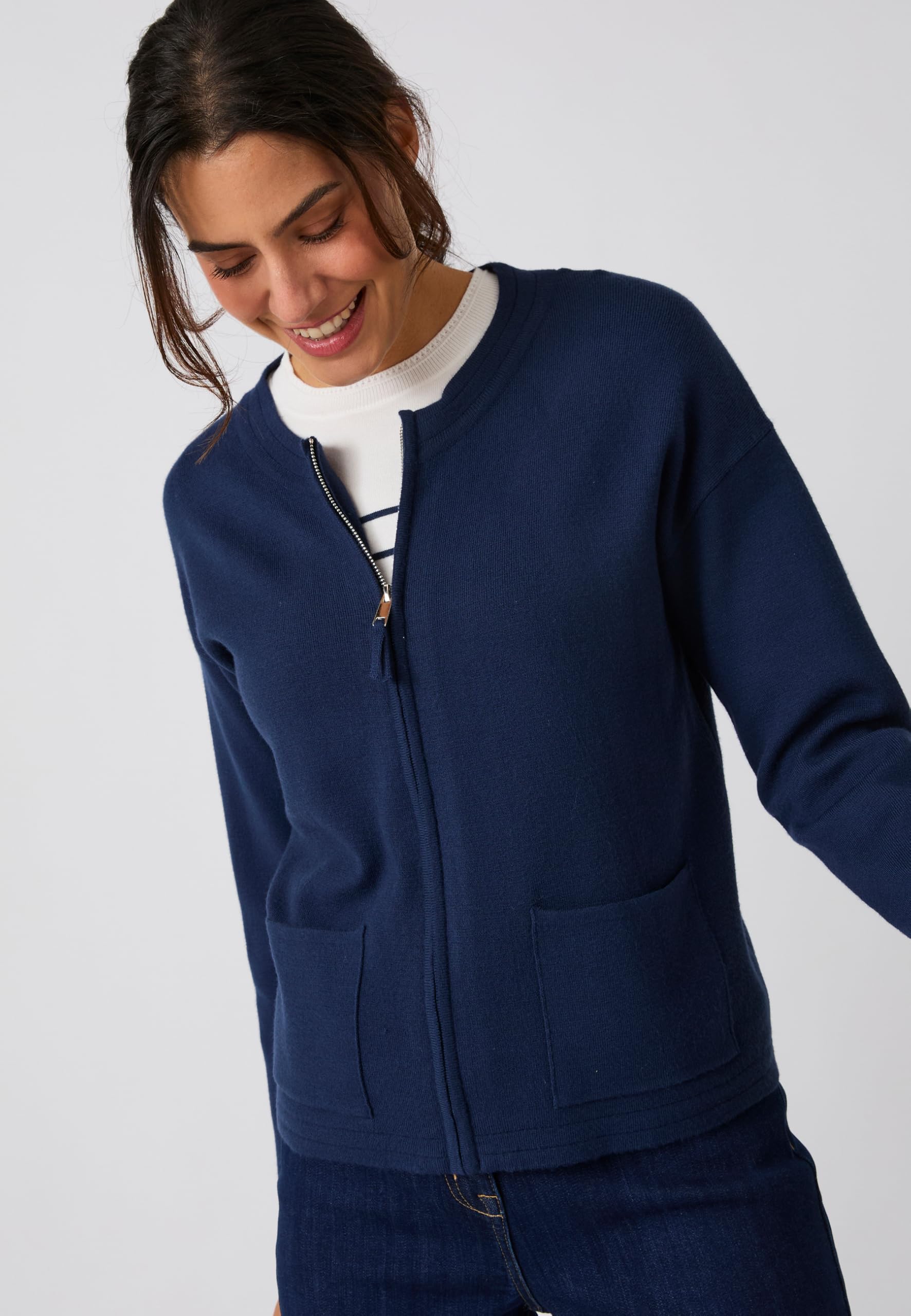 Damart Prêt-à-porter Gilet da donna cardigan 38-40 blu marino con zip