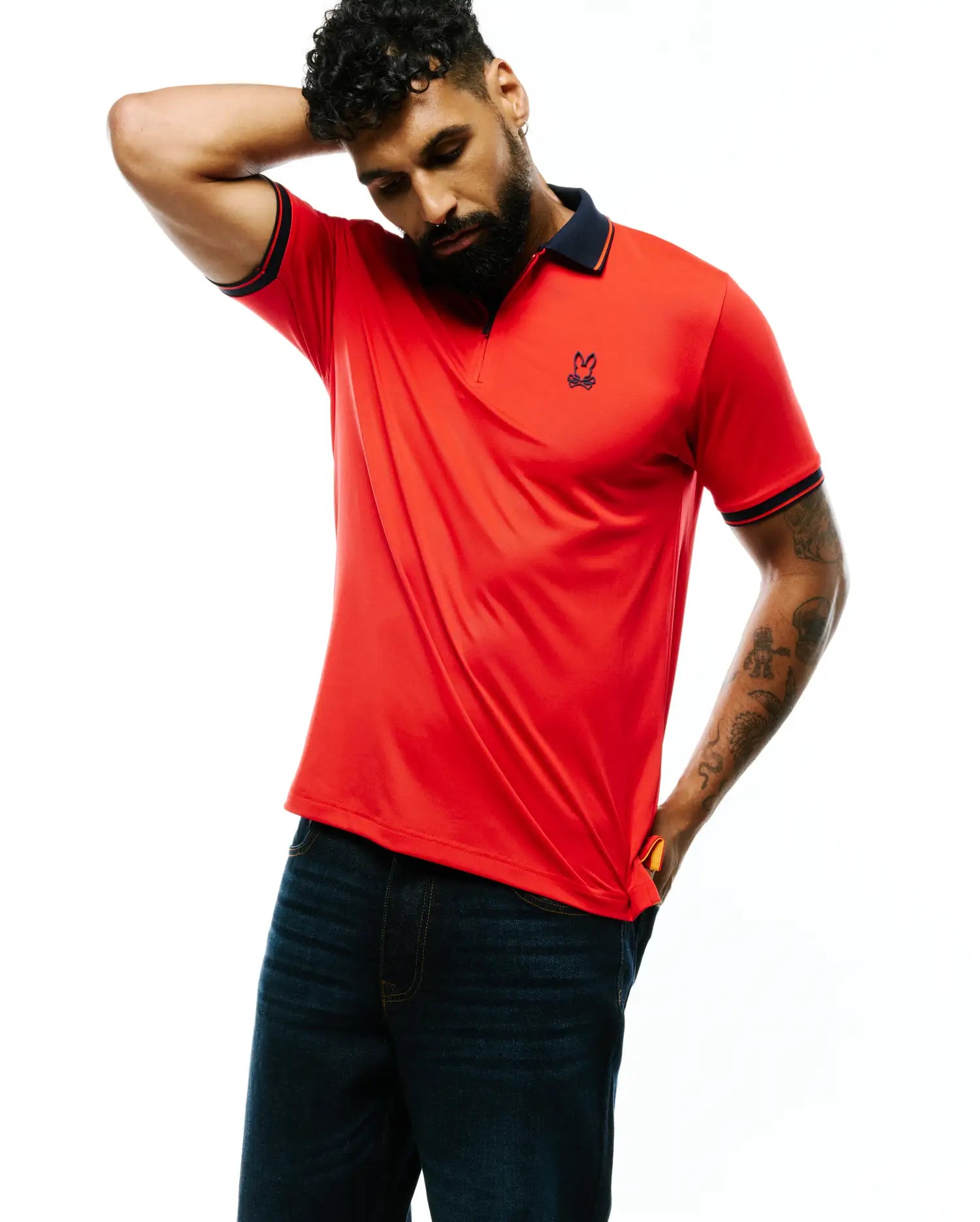 Psycho Bunny Men's Polos Odin Zip Sport Polo polo rossa slim traspirante