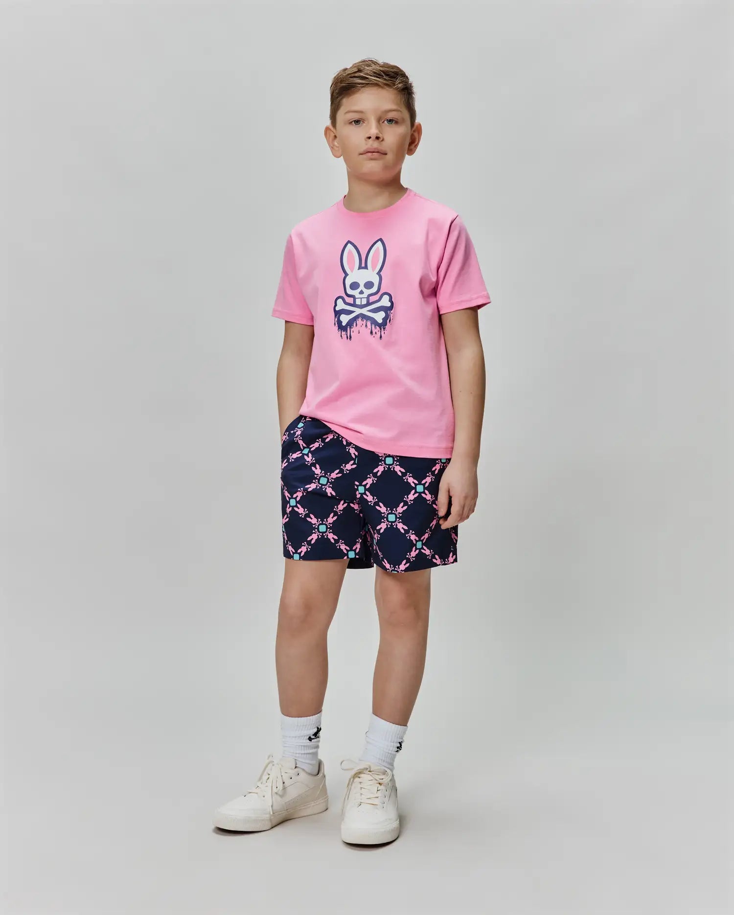Psycho Bunny Kids Tees Carl Graphic Tee maglietta rosa, cotone Pima