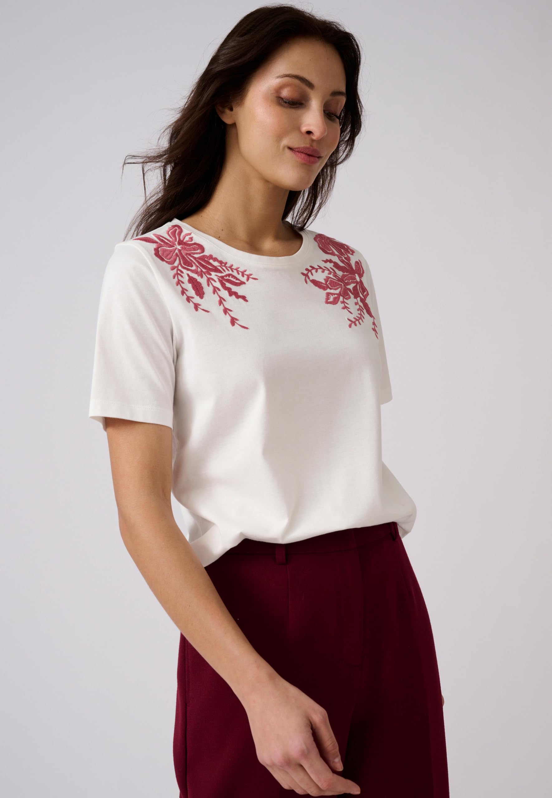 Damart Prêt-à-porter T-Shirt ricamata bianca 38-40 in cotone biologico