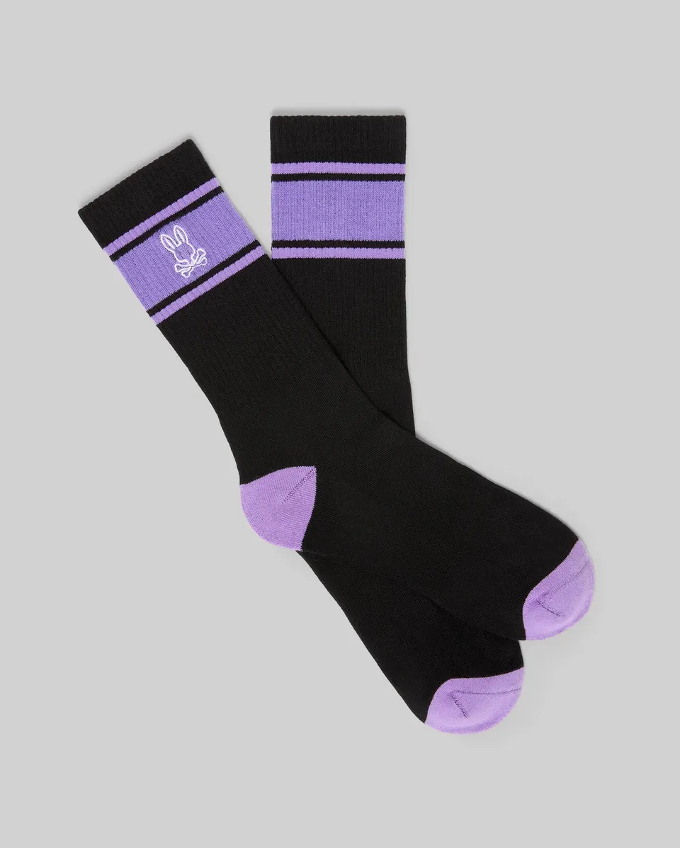 Psycho Bunny Accessories Striped Sport Sock calze nere O/S in cotone
