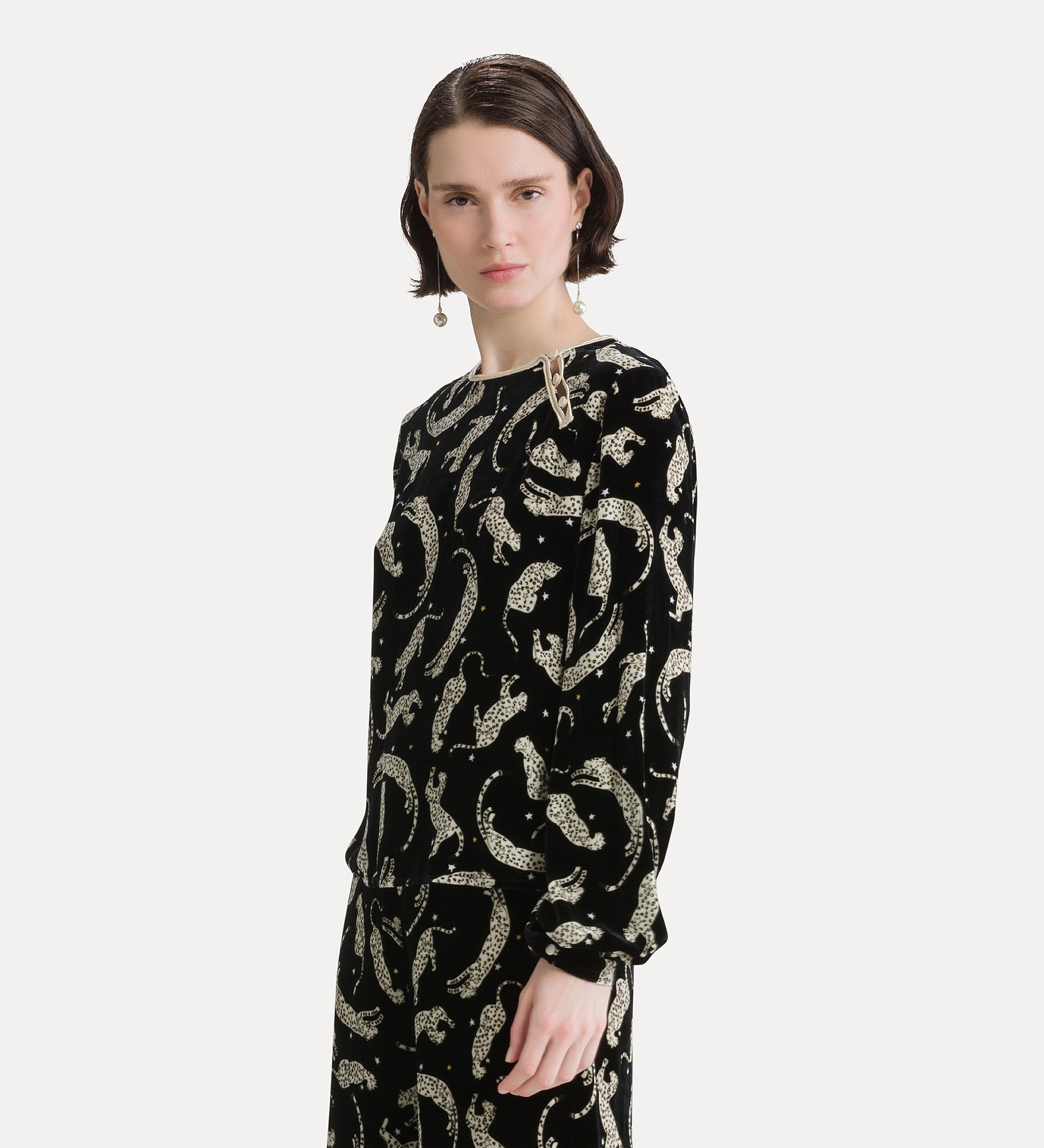 Forte camicie velvet top with “royal leopard” print night top nero