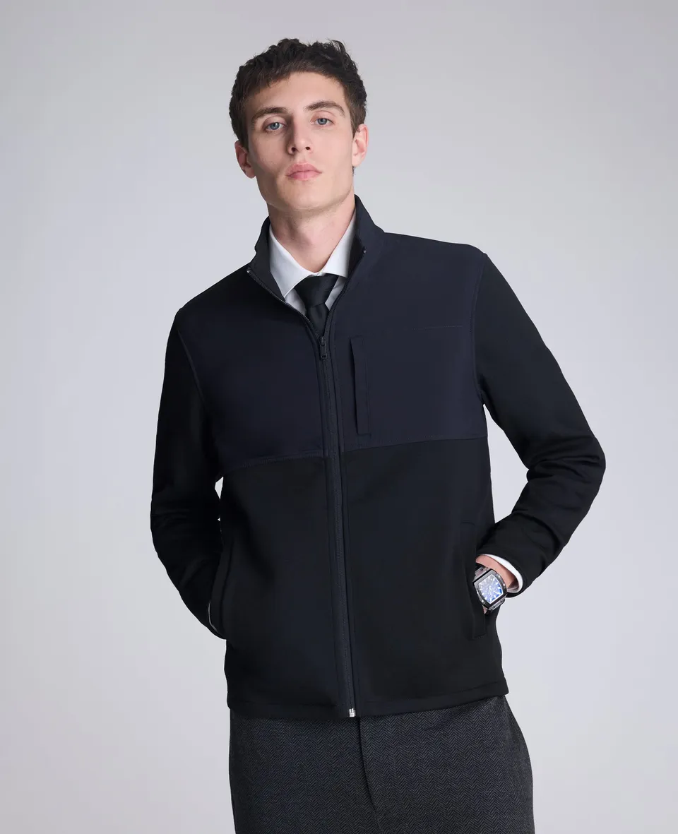 Kenneth Cole Reaction Mock Neck Full Zip Jacket giacca nera melange S-XXL traspirante