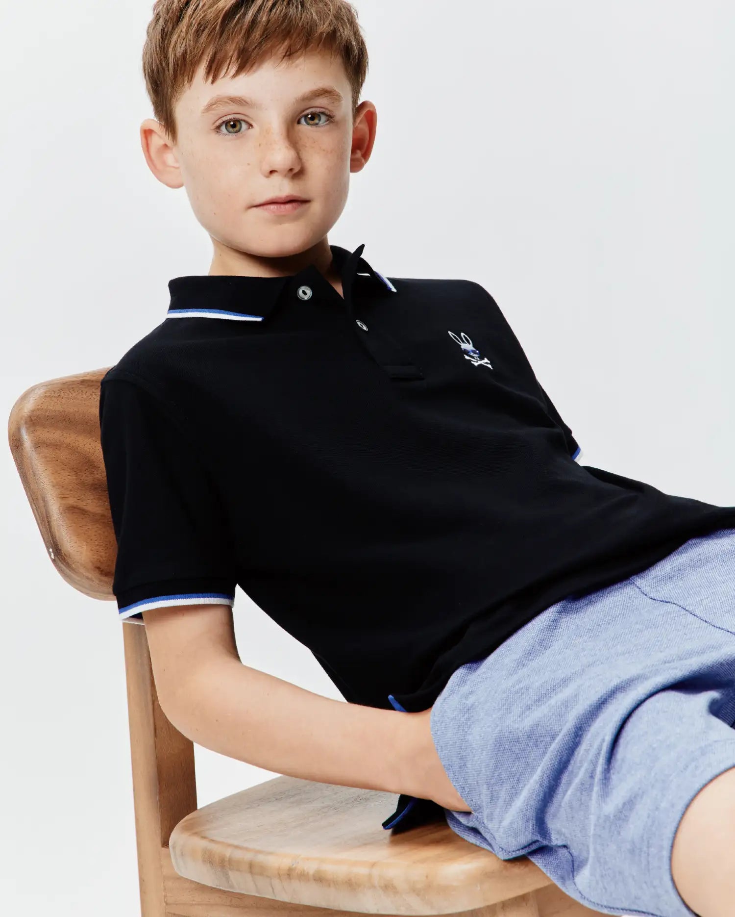 Psycho Bunny Kids Polo Shirts Sunny Pique Polo polo nera in cotone Pima