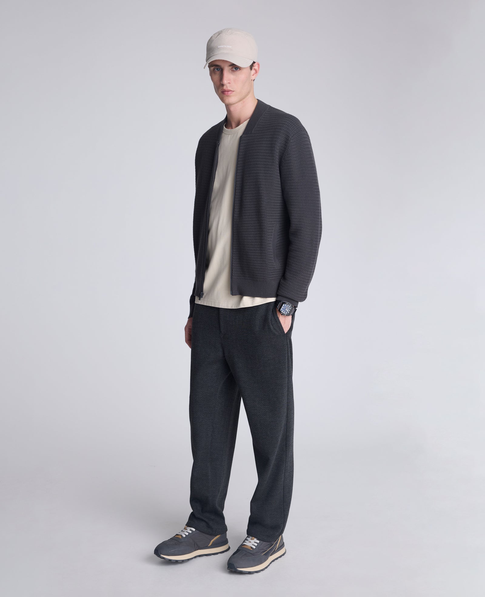 Kenneth Cole Reaction Clothing Sweater Bomber Jacket giacca grigio carbone XXL