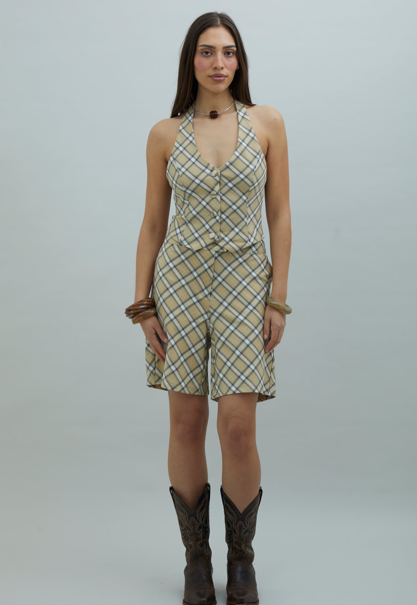 House Of Sunny Womens Tops SLOANE CHECK WAISTCOAT gilet halter a quadri
