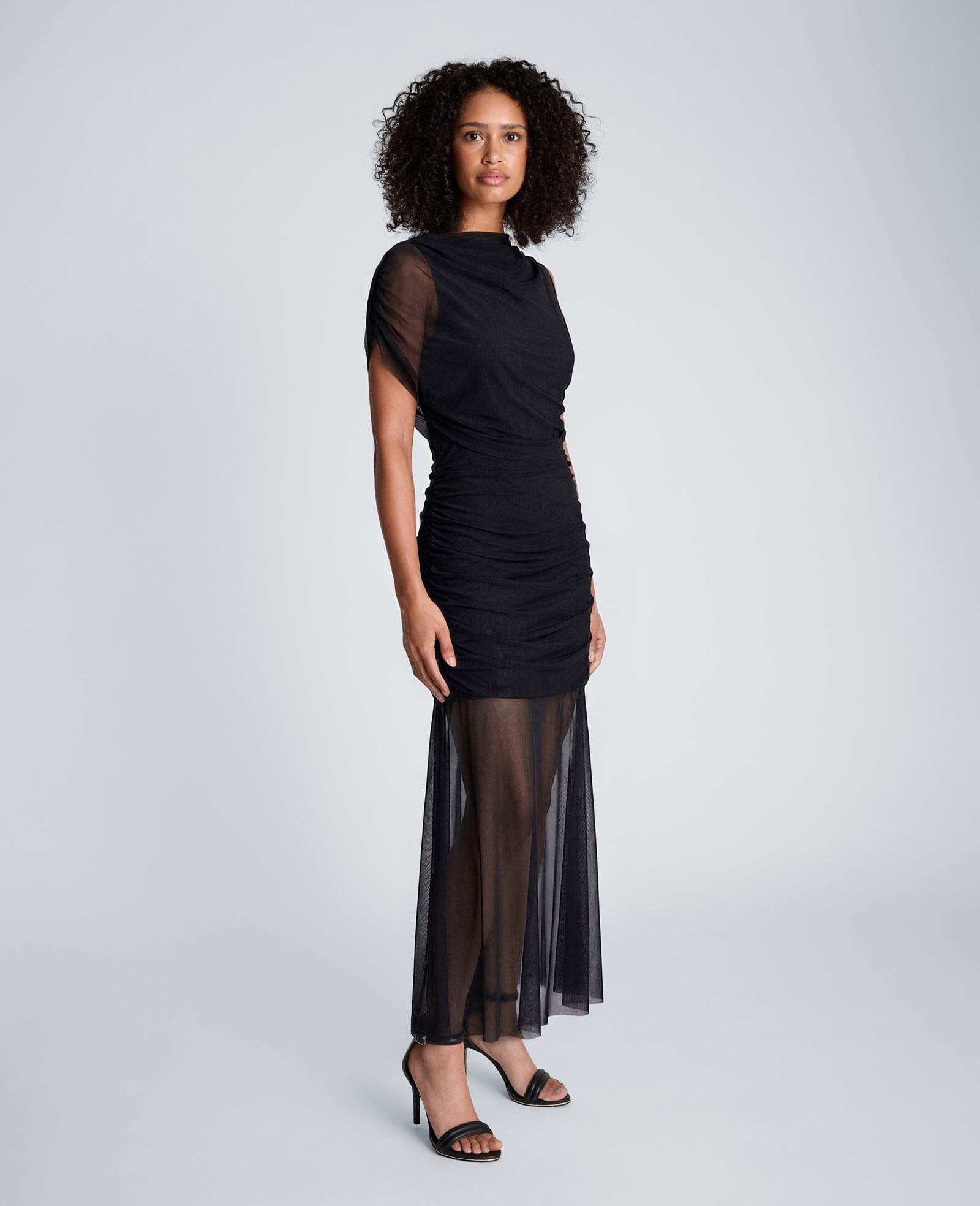 Kenneth Cole Reaction Clothing Sheer Overlay Maxi Dress abito lungo nero in tripla rete