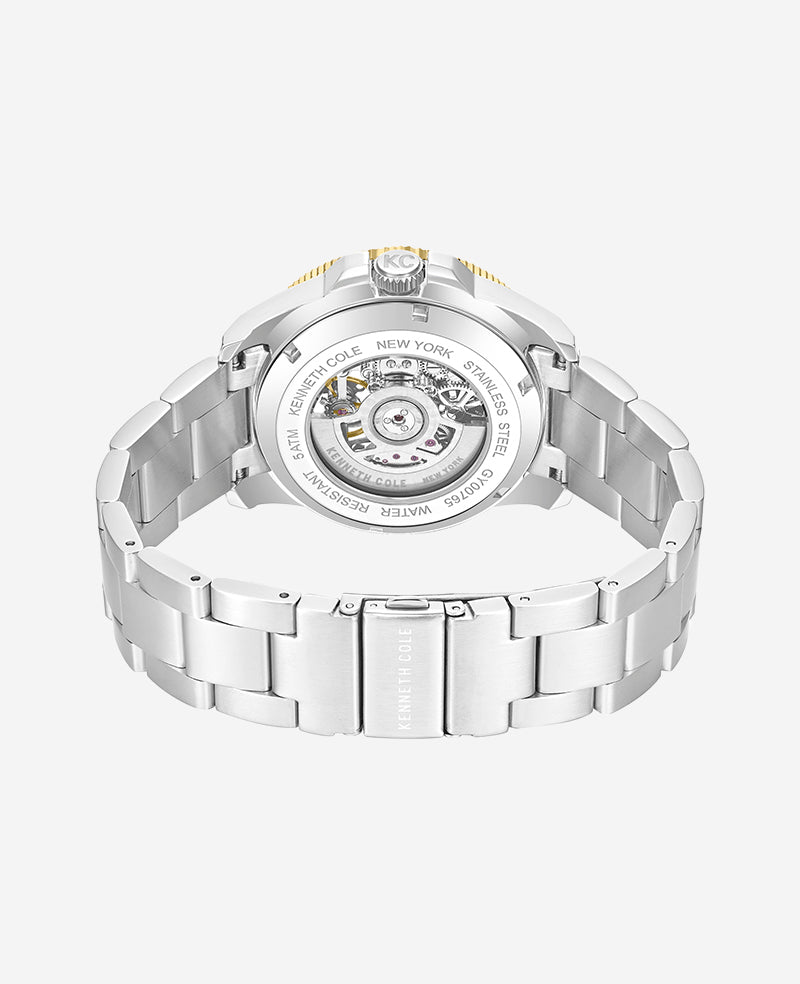 Kenneth Cole Reaction Skeleton Automatic Green Contrast Dial Bracelet Watch orologio automatico argento verde