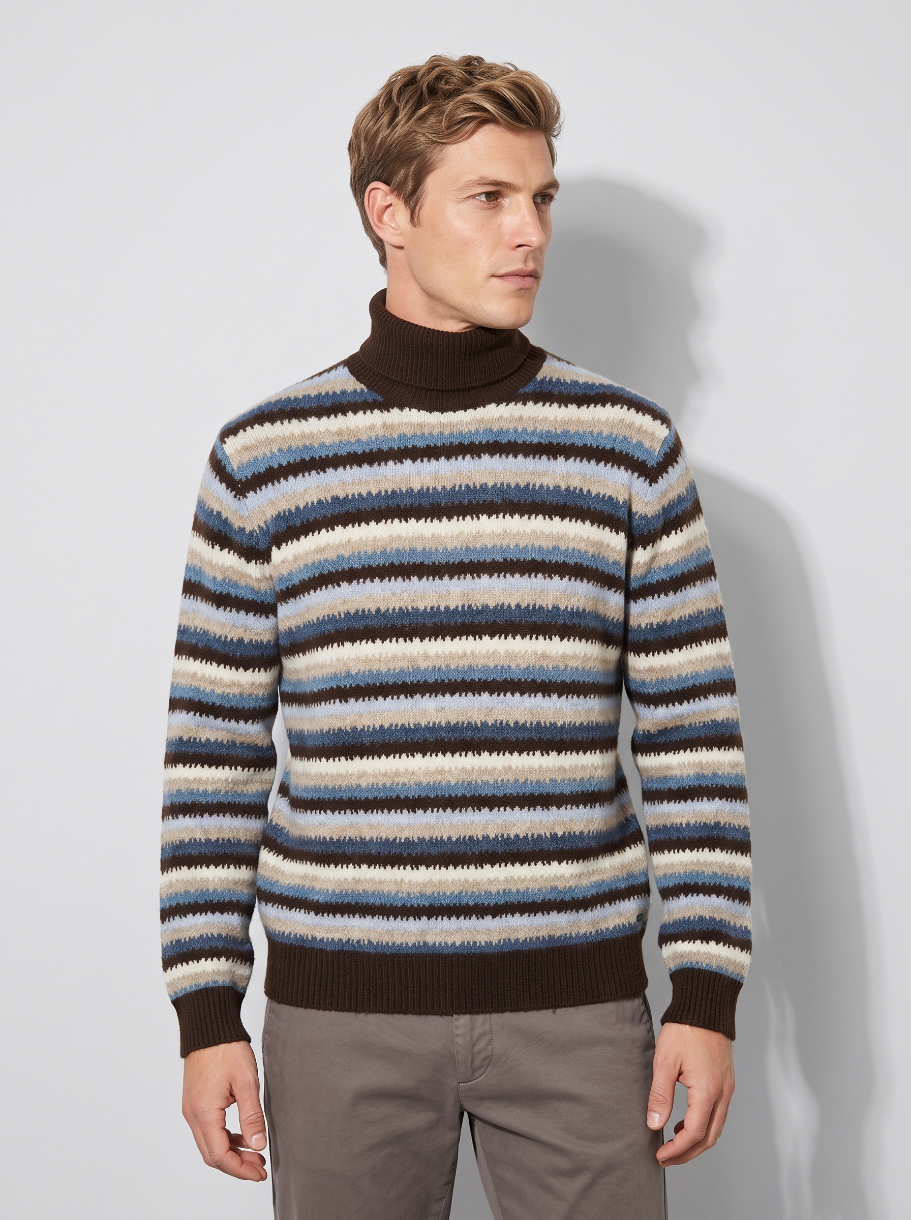Markup Uomo Maglieria Dolcevita Cardato Rigato Multicolor maglione