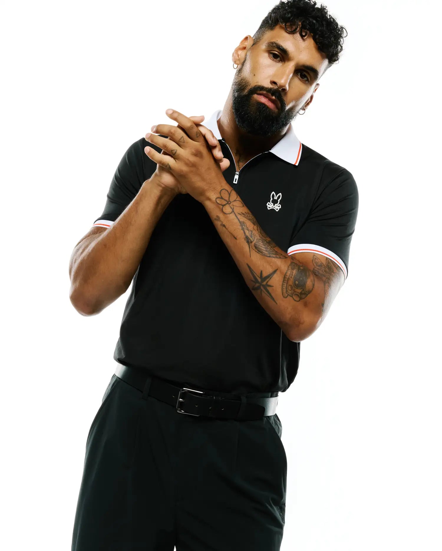 Psycho Bunny Men's Polos MENS ODIN ZIP SPORT POLO MT0100216 polo nera slim