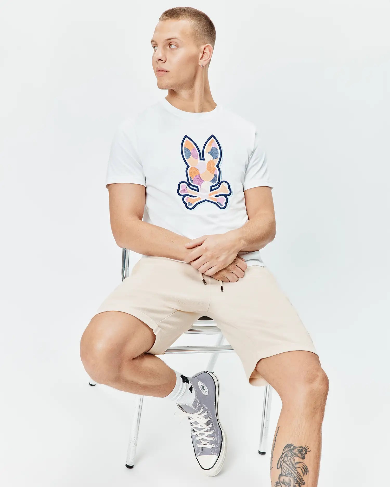 Psycho Bunny Men's Tees Ethan Graphic Tee t-shirt bianca cotone Pima