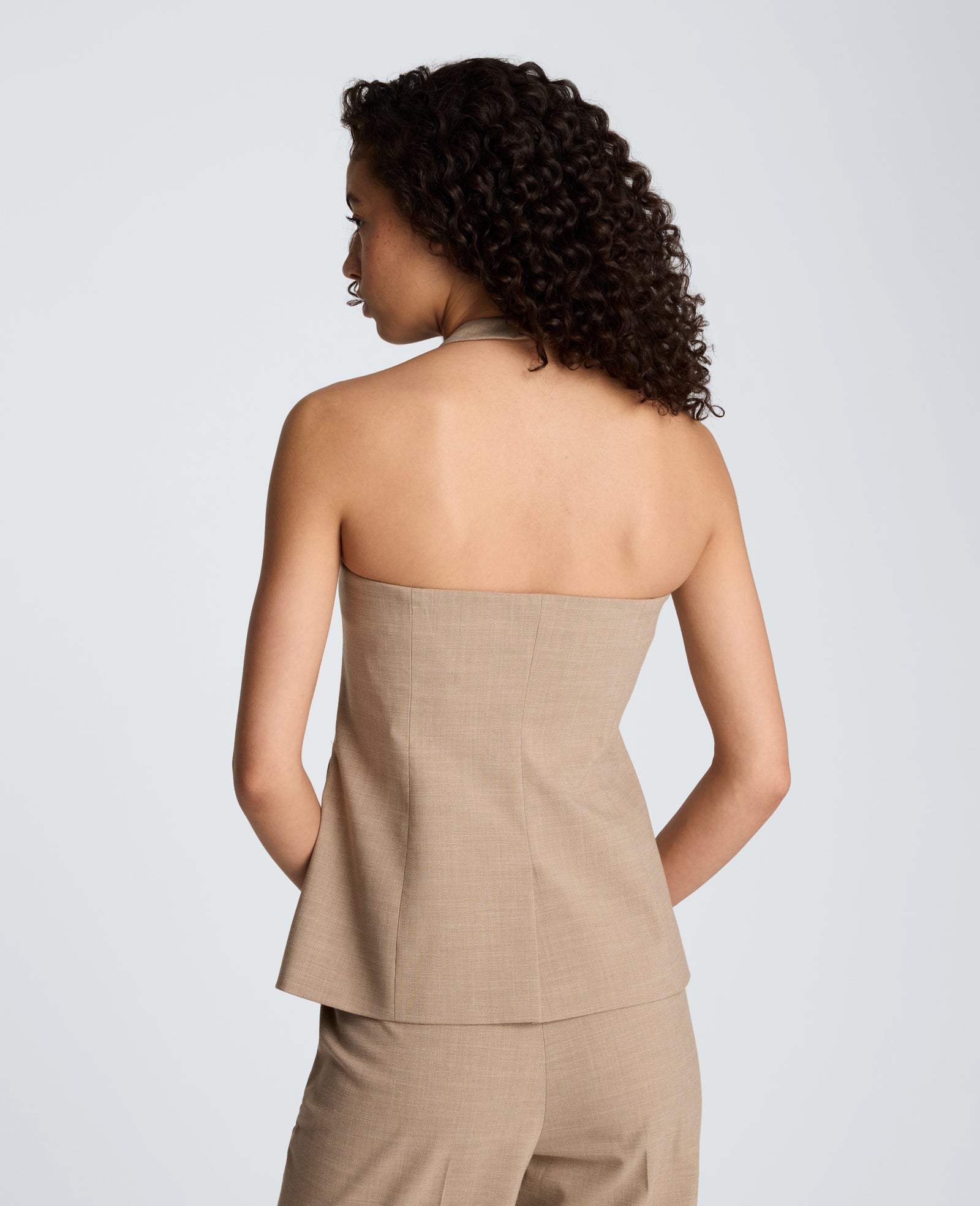 Kenneth Cole Reaction Clothing Crosshatch Weave Four Button Halter Vest gilet taupe