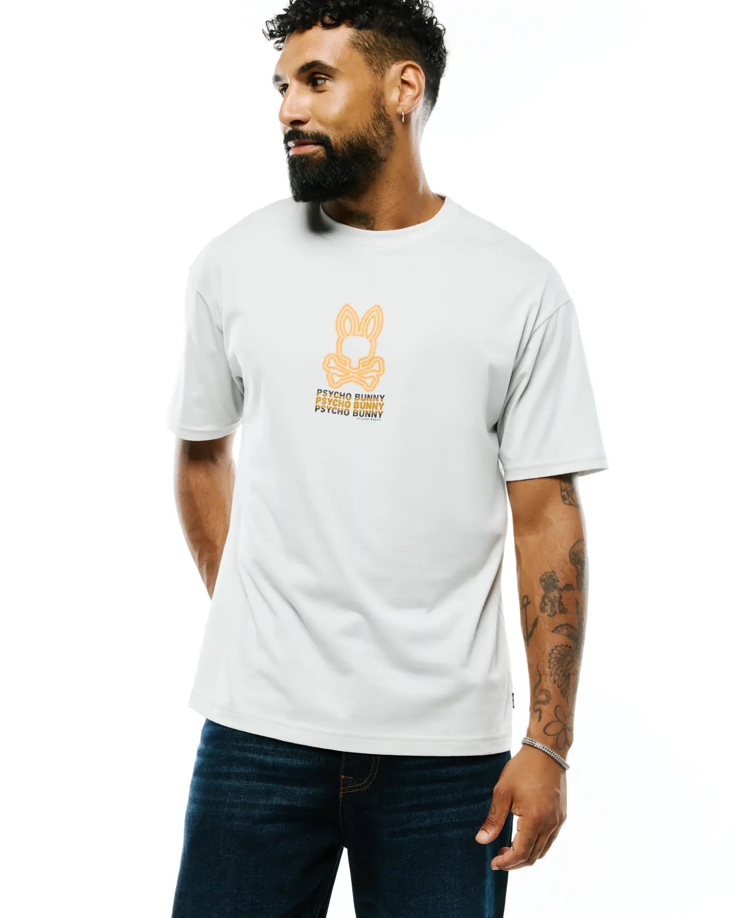 Psycho Bunny Men's Tees Alex Pima Cotton Back Graphic Tee t-shirt blu oversize