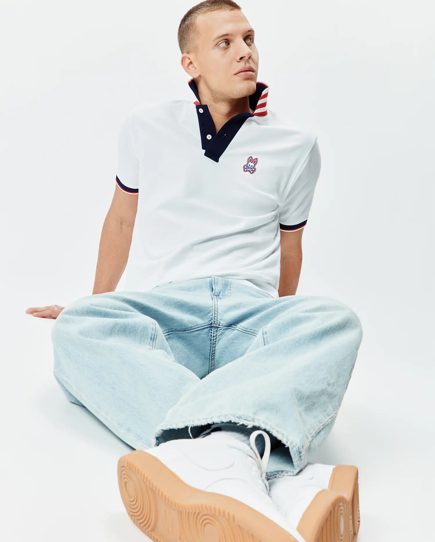 Psycho Bunny Men's Polos John Pique Polo MT0100244 polo bianca tecnica
