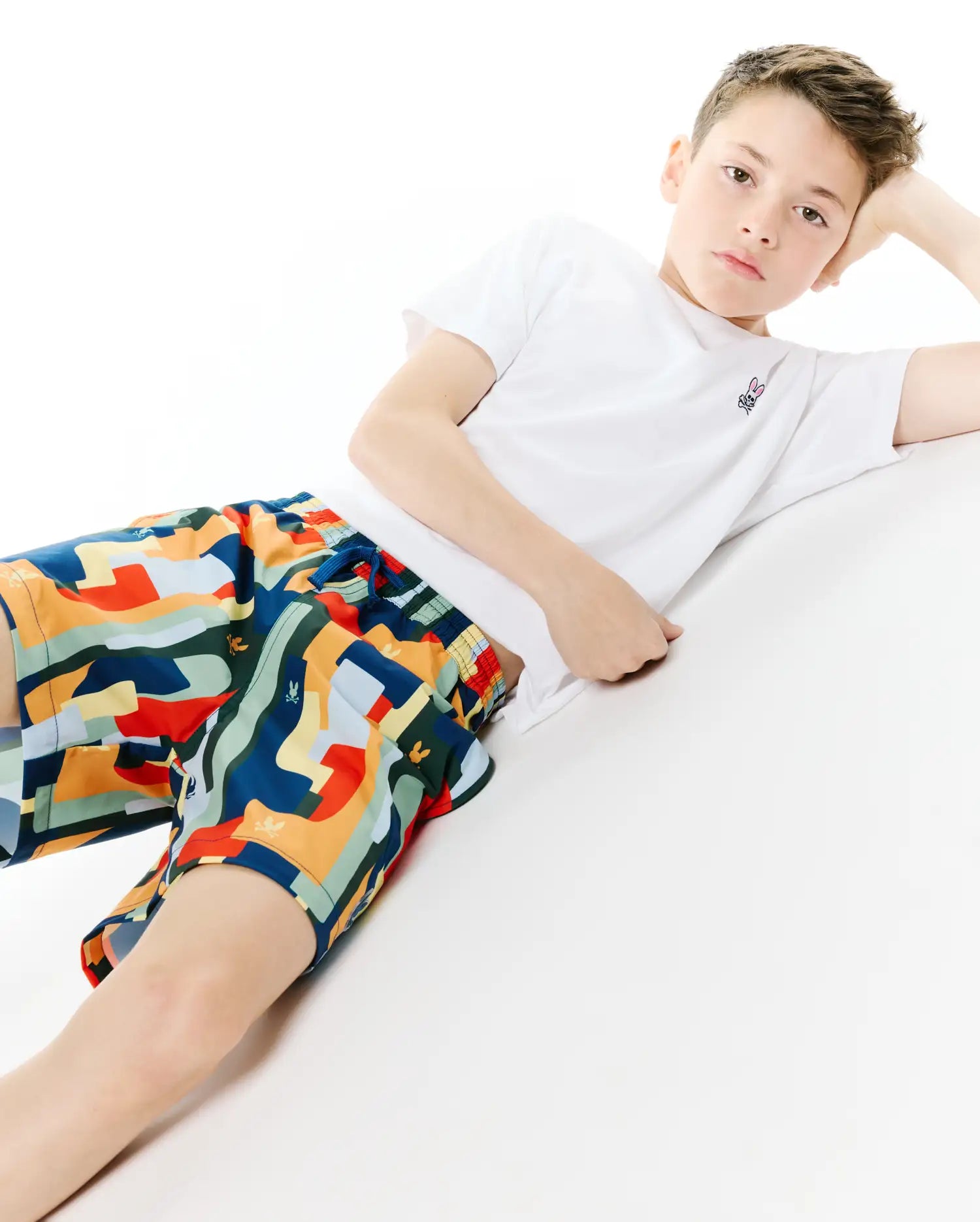 Psycho Bunny Kids Swimwear Wes All Over Print Swim Trunk costume blu