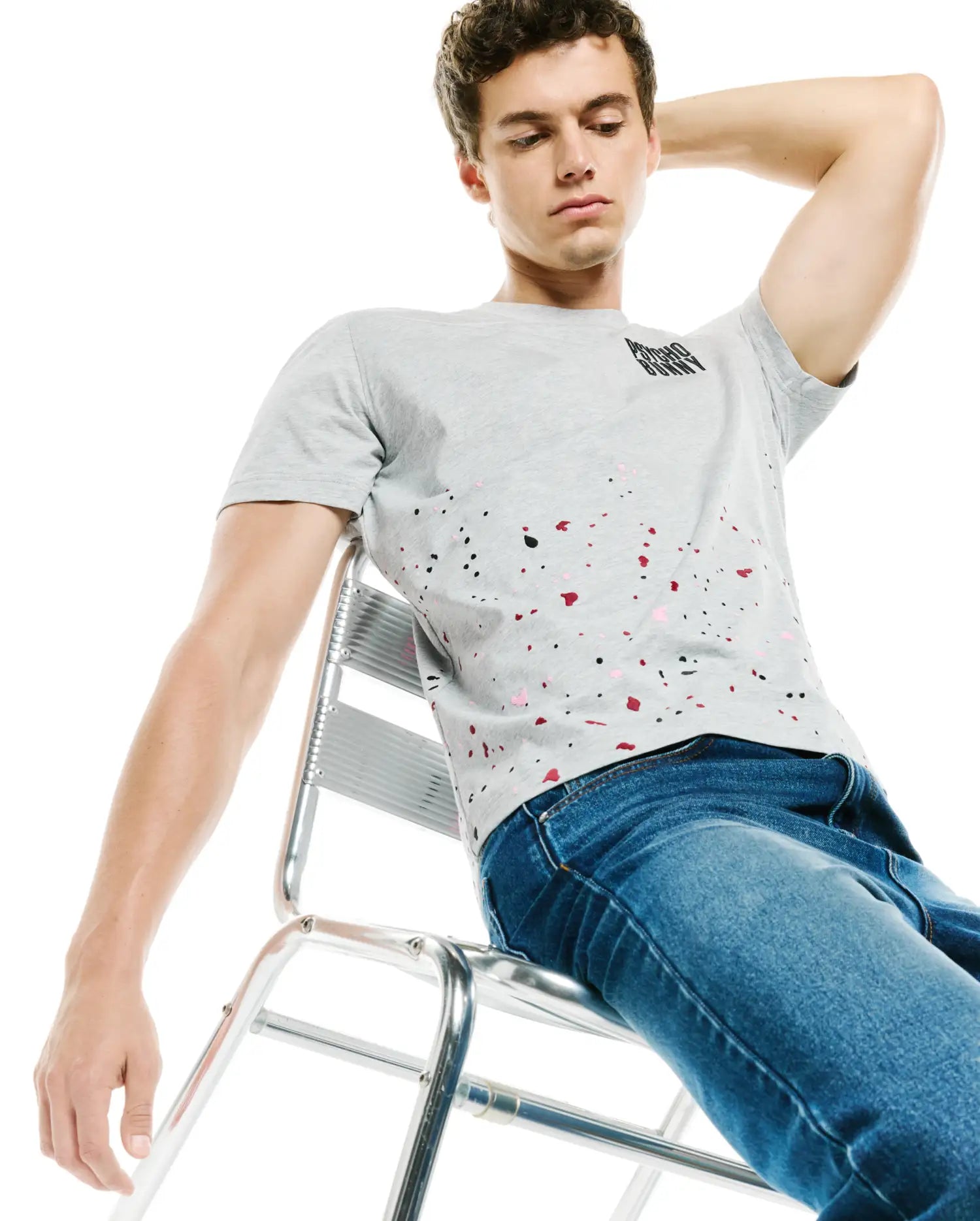 Psycho Bunny Malcolm Graphic Tee MT0200503 t-shirt grigia XXS-XXXL