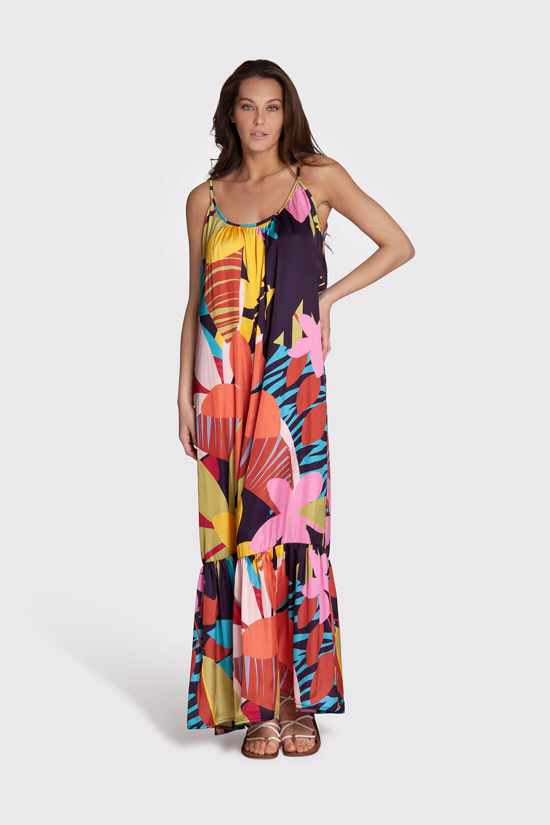 Markup Donna Vestiti Abito lungo in raso stampa fiori