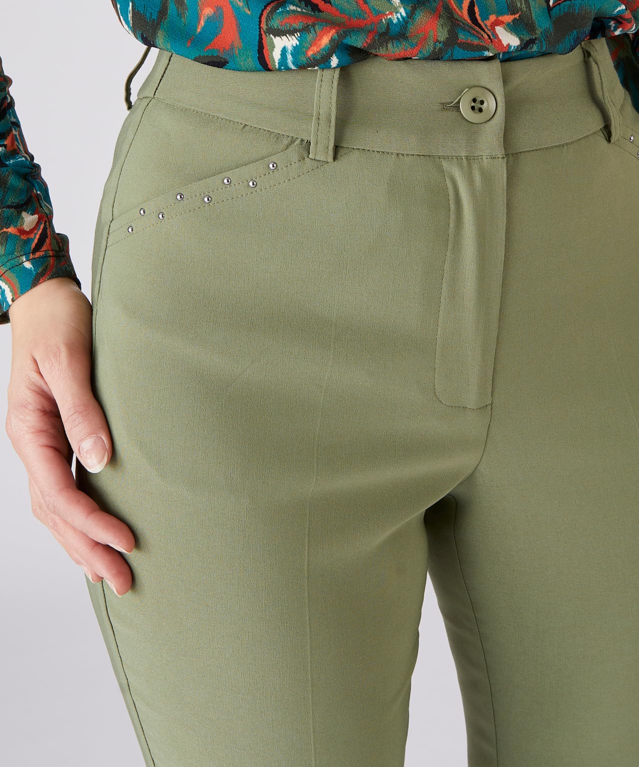 Damart Prêt-à-porter pantaloni 7/8 donna aderenti kaki 52 elasticizzati