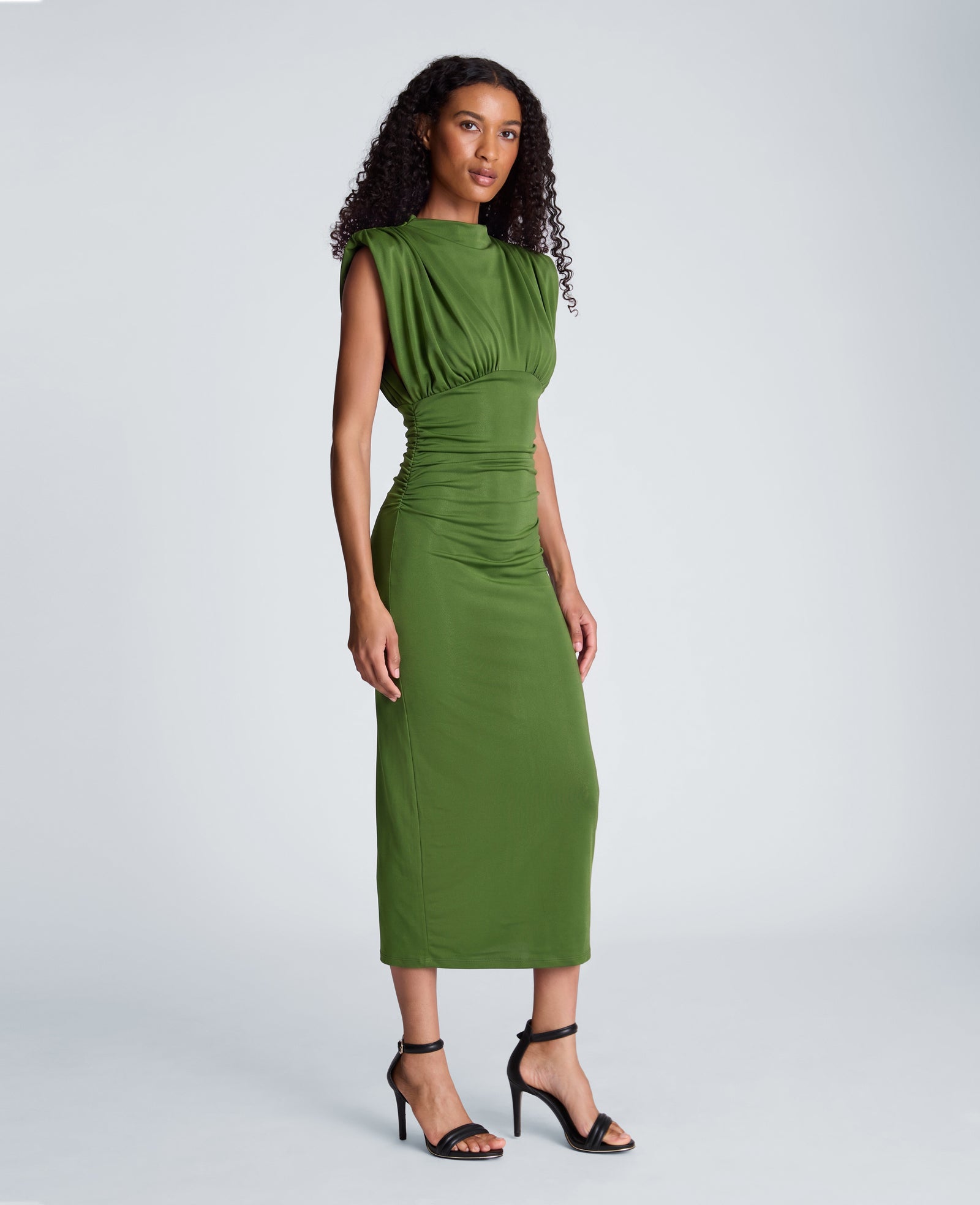 Kenneth Cole Reaction Clothing Shoulder Pad Midi Milano Jersey Dress abito midi verde