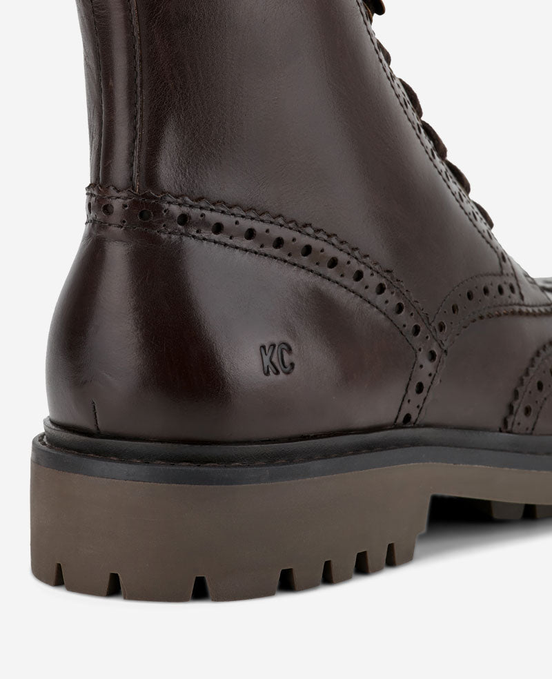 Kenneth Cole Reaction Shoes Todd Wingtip Lace Up Lug Sole Boot stivaletto ganache in pelle