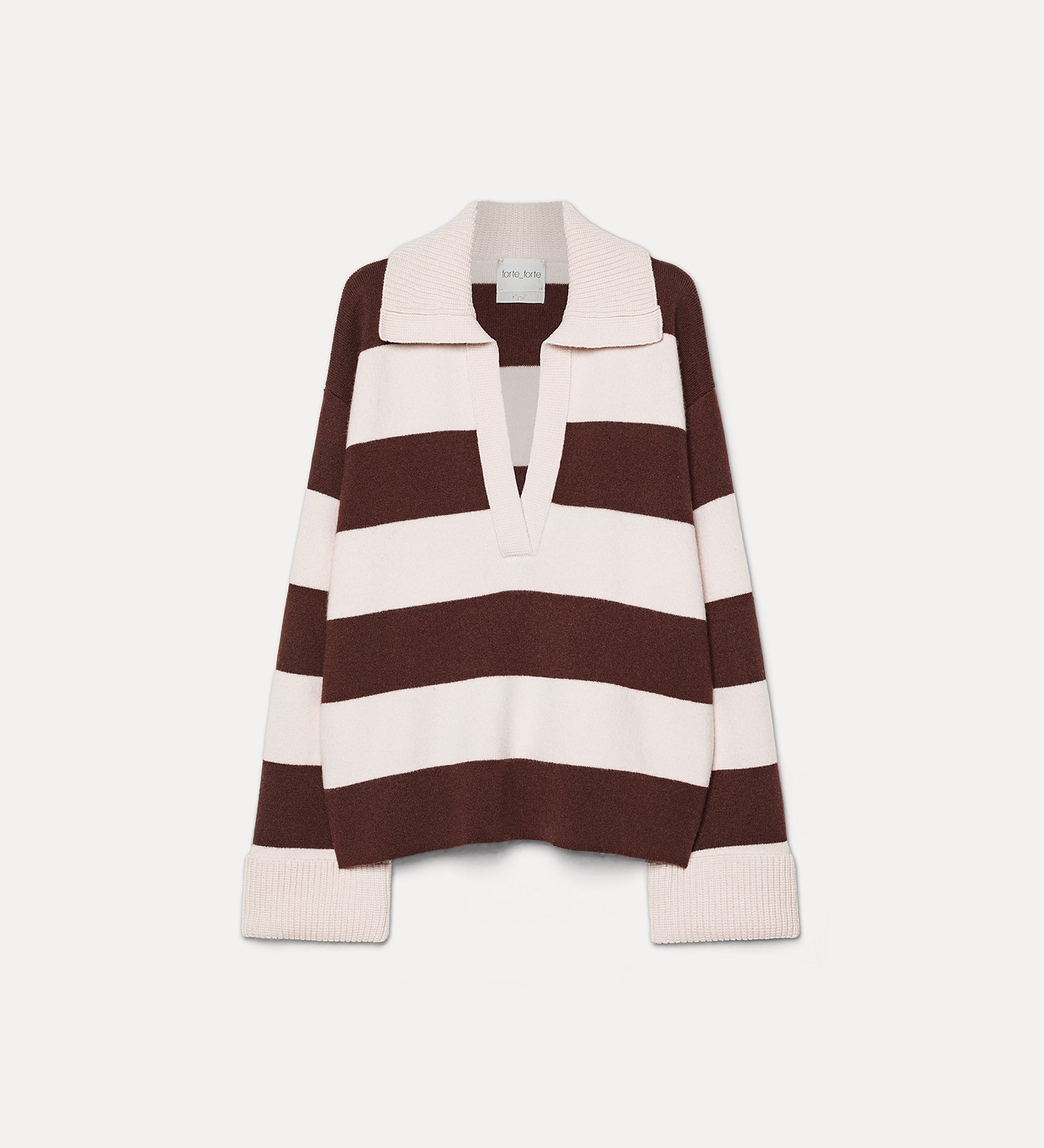 Forte maglieria Striped Cashmere and Wool Collared Jumper Fondant marrone maglione