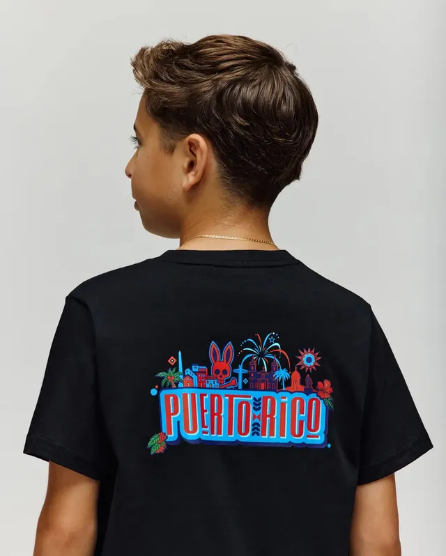 Psycho Bunny Kids Tees Puerto Rico T-shirt nera regular cotone Pima