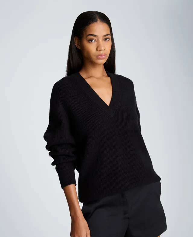 Kenneth Cole Reaction Clothing Oversized V-Neck Raglan Sweater maglione nero