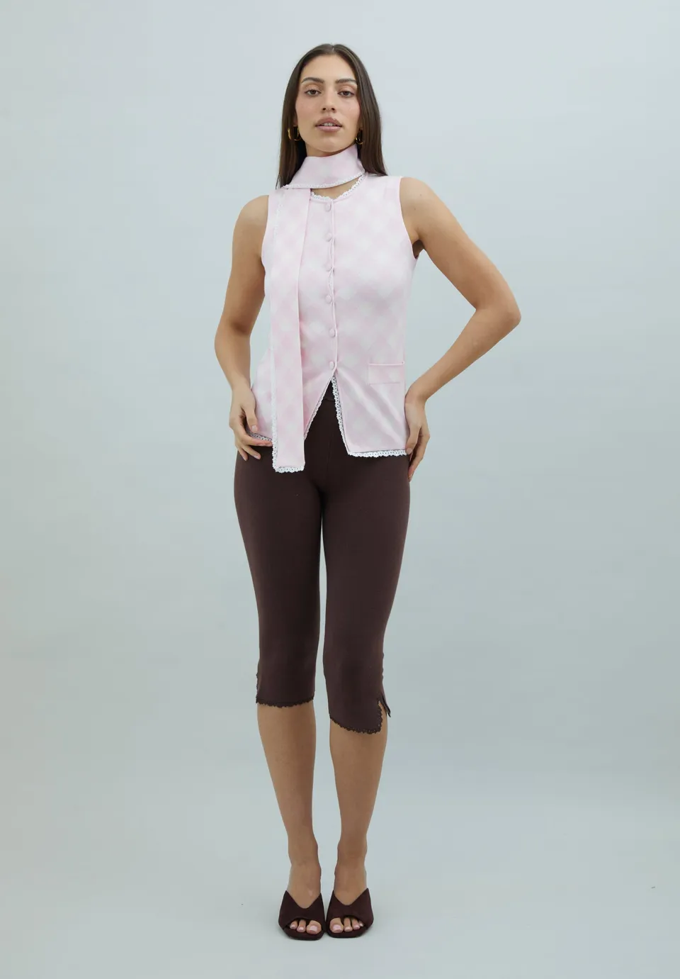 House Of Sunny Women's Knitwear PINK LADIES PEGGY VEST gilet UK 6-18 sciarpa staccabile