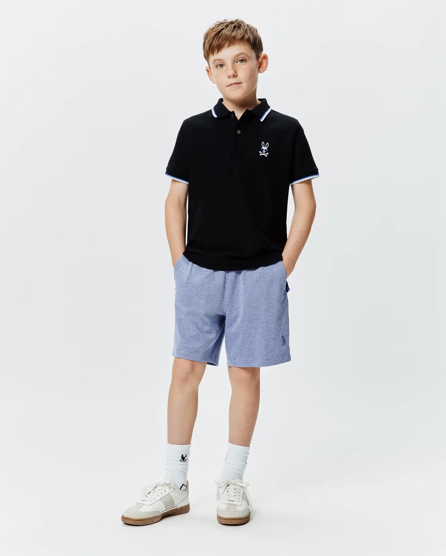 Psycho Bunny Kids Polo Shirts Sunny Pique Polo polo nera in cotone Pima