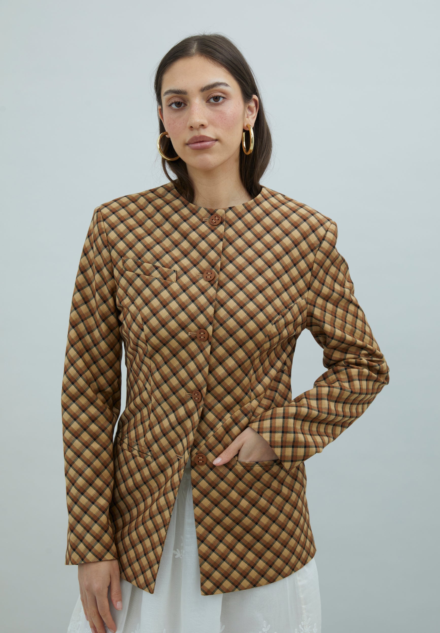 House Of Sunny Women's Jackets CHECK COLLARLESS BLAZER blazer a quadri taglie UK 6-18