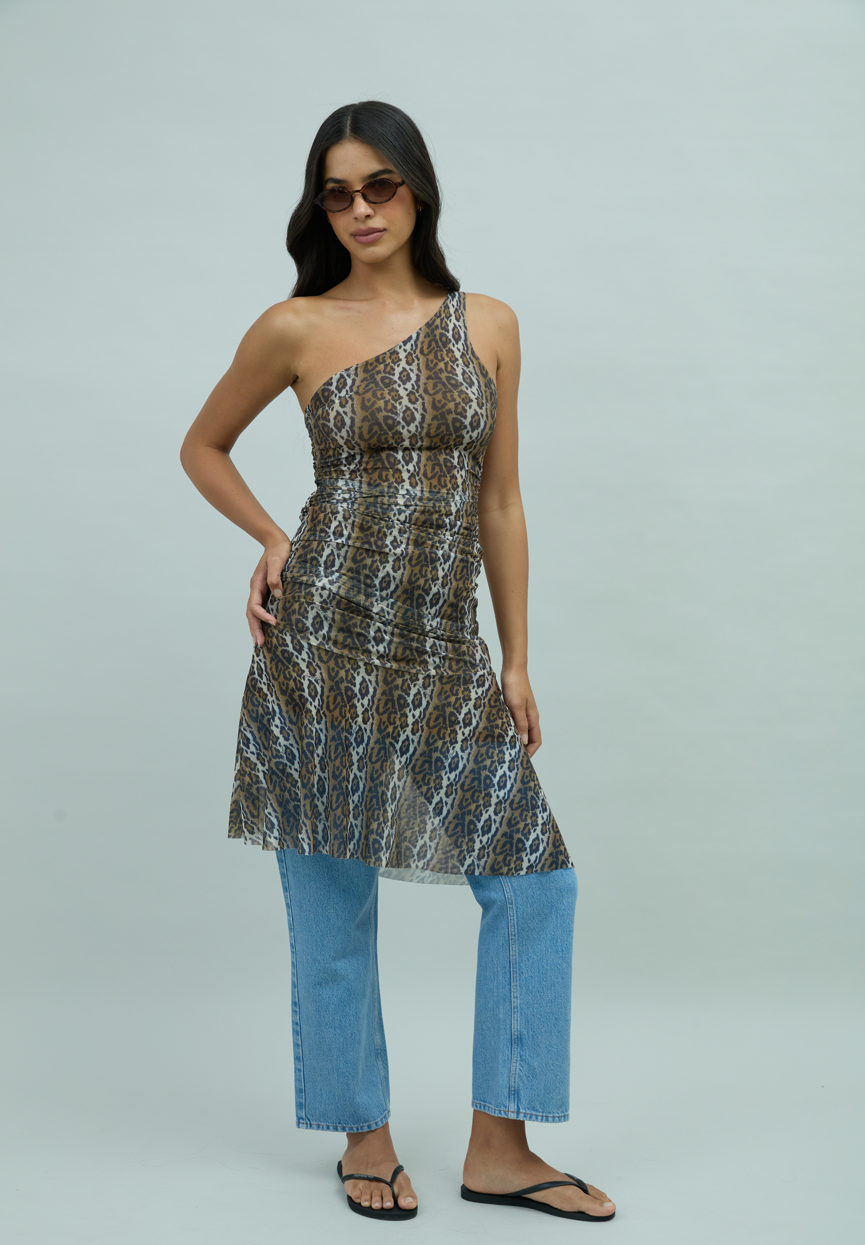 House Of Sunny Women's Dresses Leopard Asymmetric Dress vestito midi leopardato taglie UK 6-18