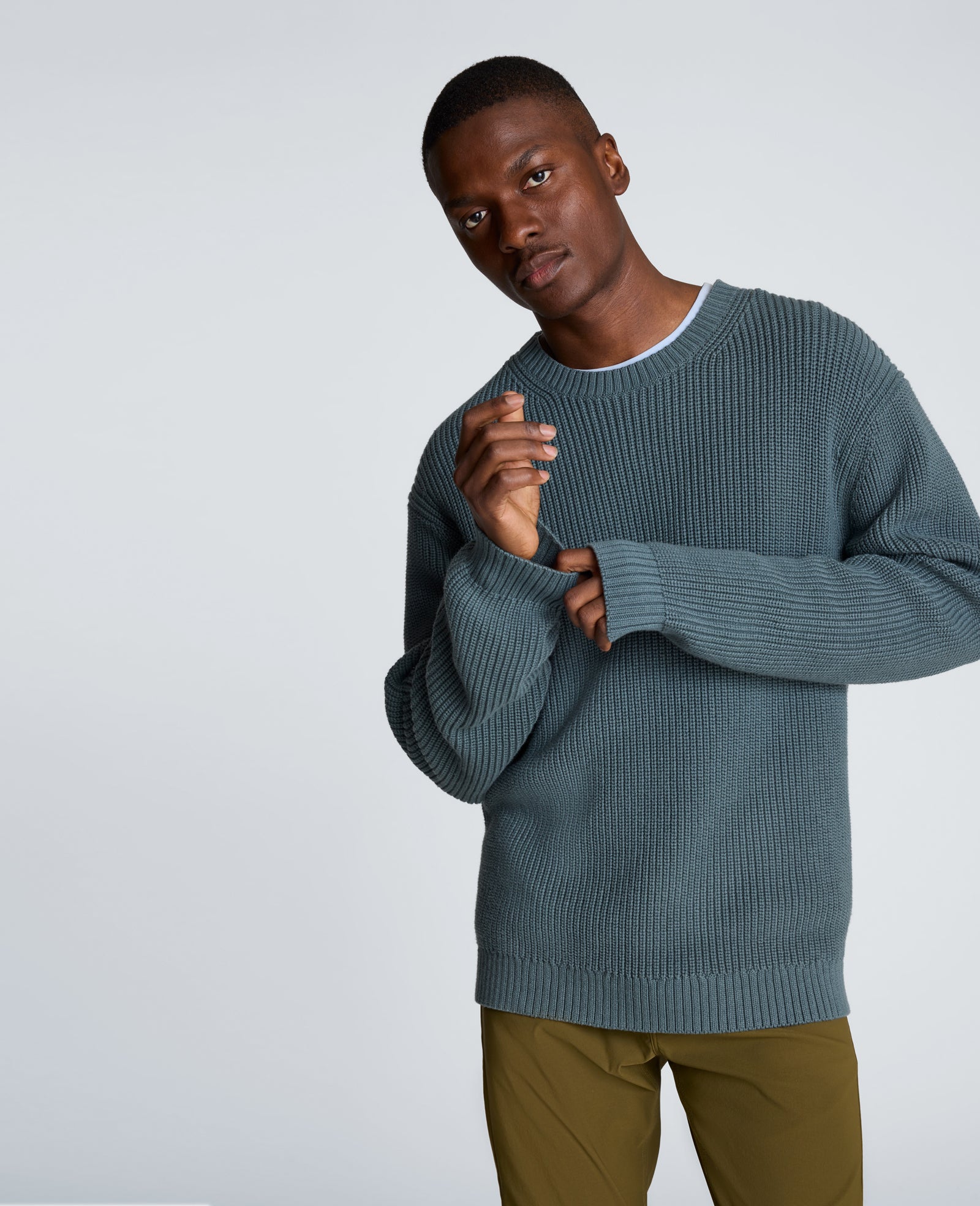 Kenneth Cole Reaction Clothing Chunky Oversized Sweater maglione uomo blu girocollo cotone