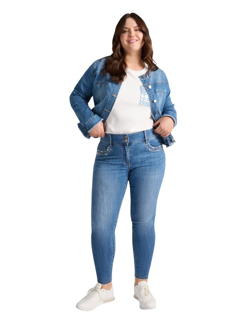 Fiorella Rubino Jeans skinny con ricamo di perle curvy