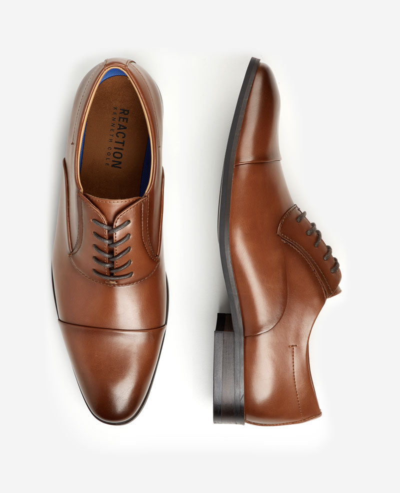 Kenneth Cole Reaction Shoes REACTION Heath Cap Toe Lace Up Oxford scarpe Cognac